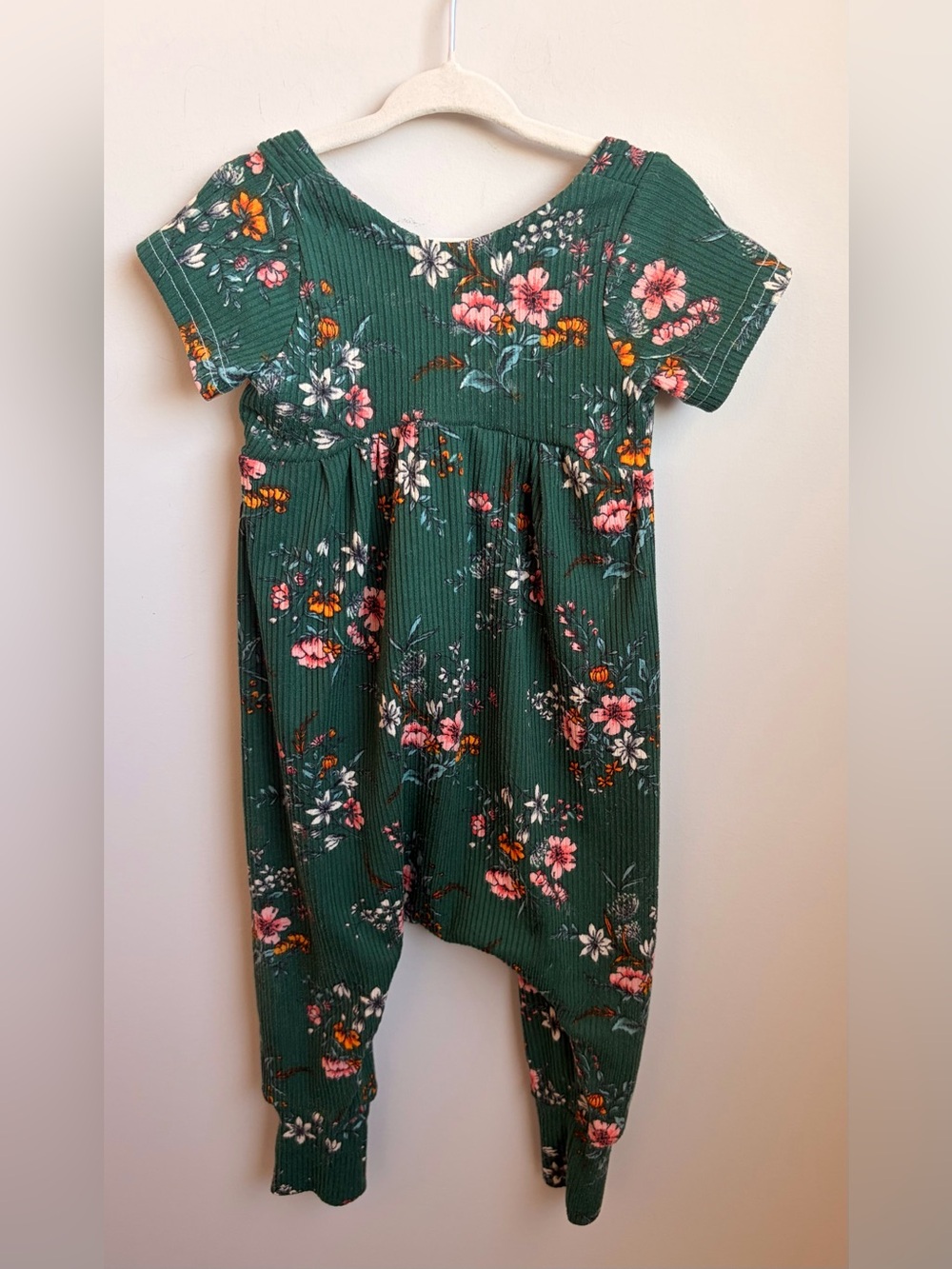 Girls' Green Floral Short-Sleeve Dress